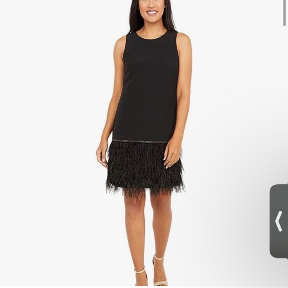Tahari ASL Black Feather Shift Dress
